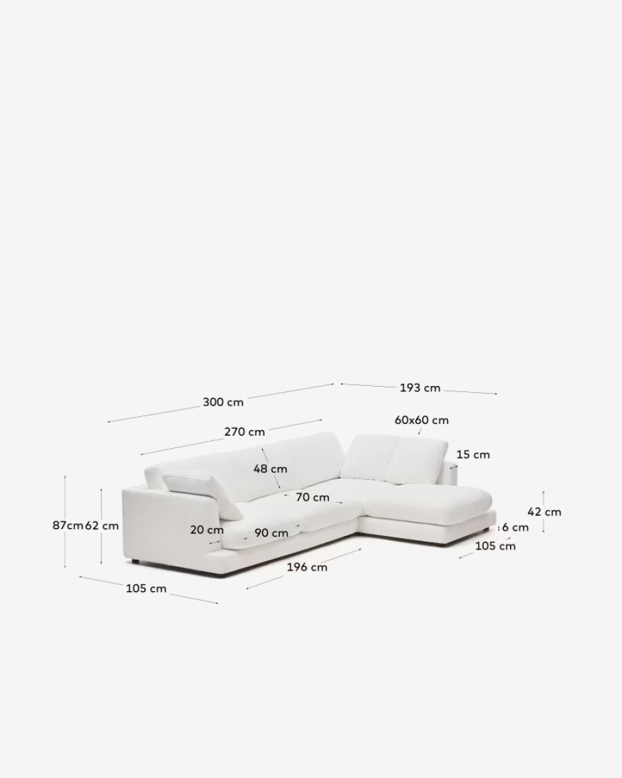 Sofá Gala 4 plazas con chaise longue derecho blanco 300 cm