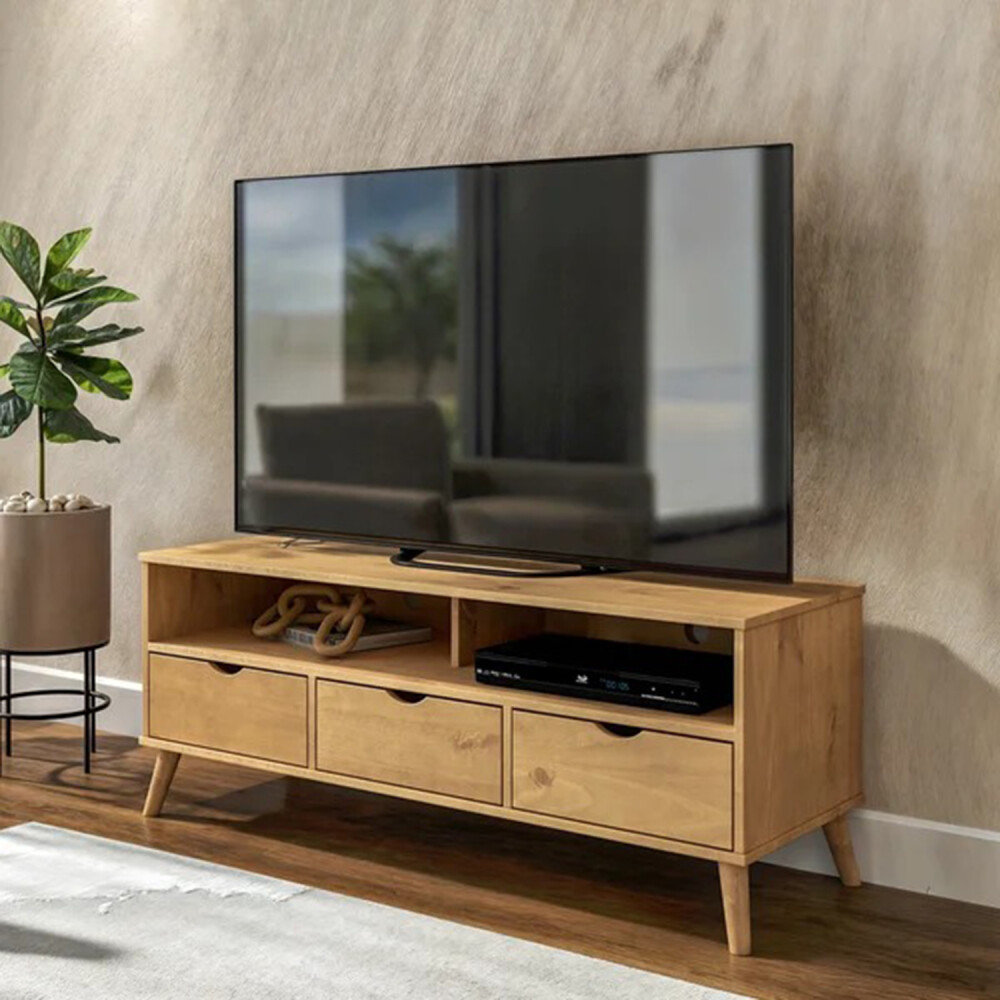 RACK APARADOR PARA TV 3 CAJONES - MADERA MACIZA Color madera