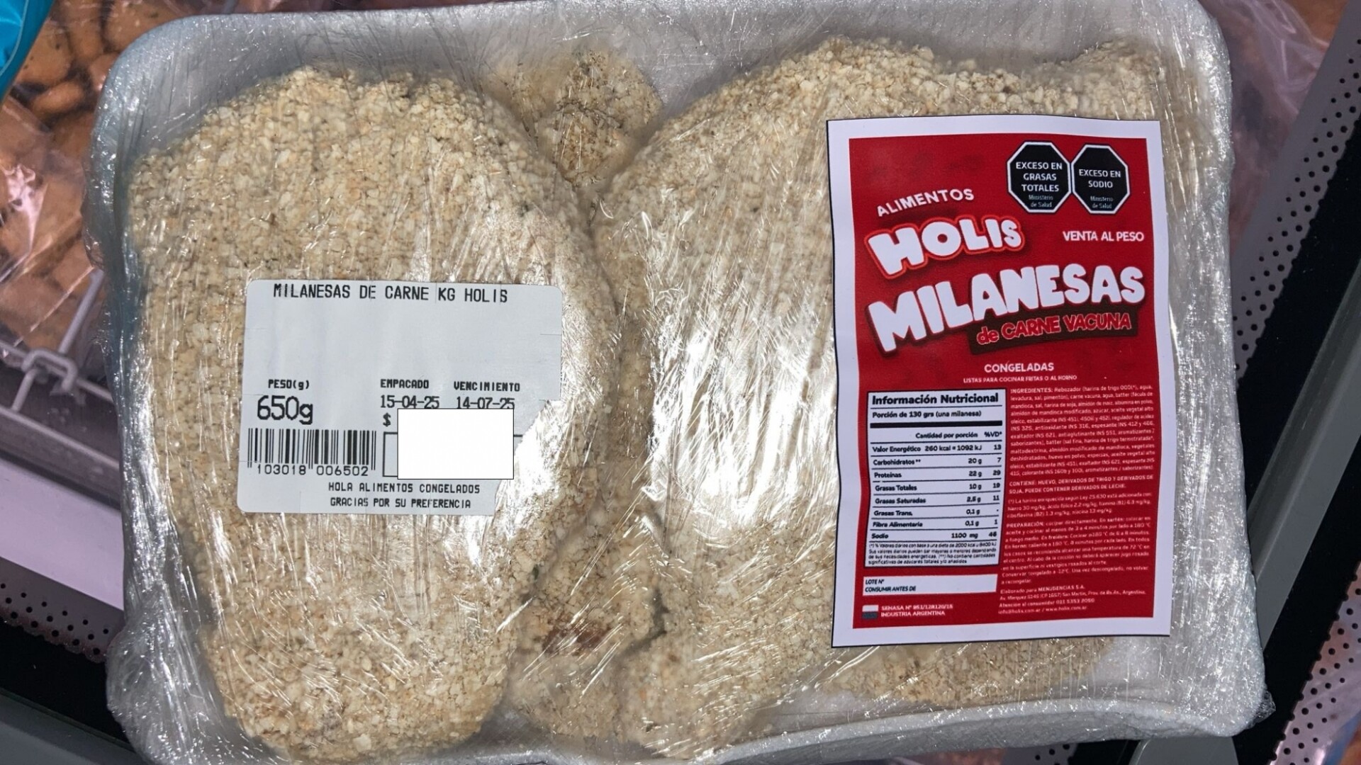 Milanesa de carne 750 grs 6 uds aprox 