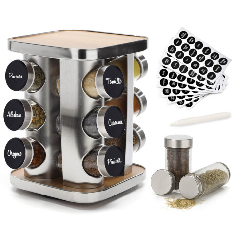 Especiero Giratorio 12 Frascos Vidrio Para Condimentos Cocina Acero Inoxidable Imback Especiero Giratorio 12 Frascos Vidrio Para Condimentos Cocina Acero Inoxidable Imback