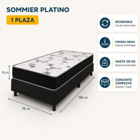 Sommier Platino 1 Plaza Colchón Espuma Reversible Matelaseado 78 x 188 x 18 cm Sommier Platino 1 Plaza Colchón Espuma Reversible Matelaseado 78 x 188 x 18 cm