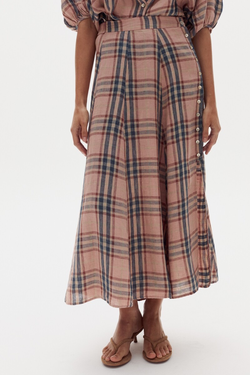 Falda Aleli en Lino Tea Rose Checks