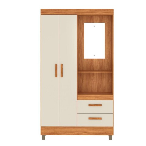 Ropero Cecilia 2 Puertas 2 Cajones con Perchero y Espejo Tocador 101cm MDP - Cinamomo Off White Ropero Cecilia 2 Puertas 2 Cajones con Perchero y Espejo Tocador 101cm MDP - Cinamomo Off White