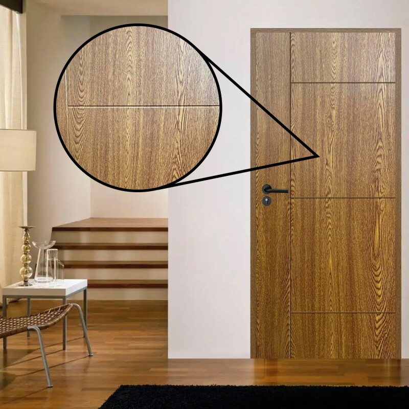 Puerta Desarmada Interior en MDF con Marco y Cerradura Lumax Marrón Claro Diseño Ankara Herraje Negro