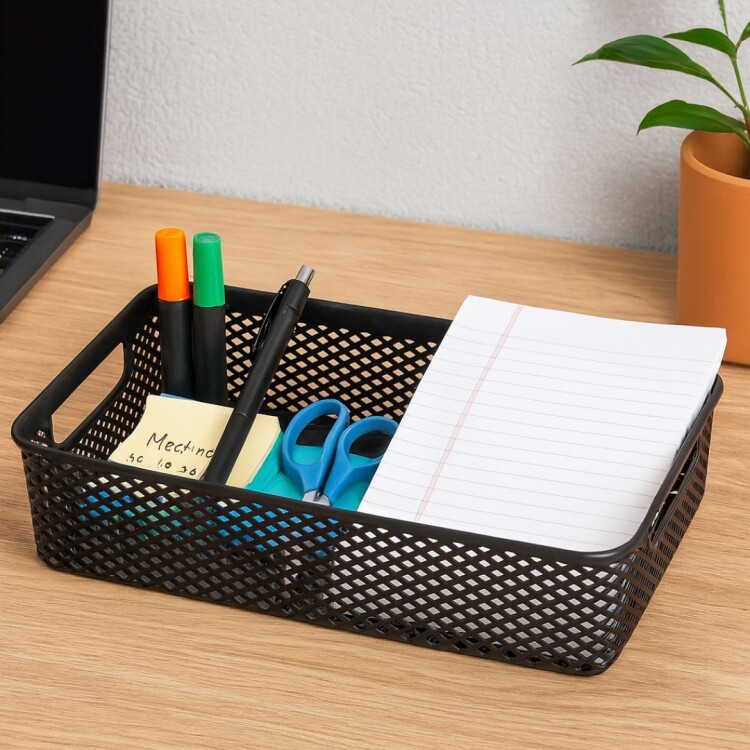 Cesto Canasto Organizador Calado 23x15x6cm Negro NEGRO