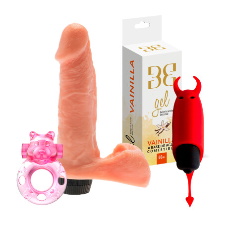 Dildo Realístico + Balita Vibradora + Anillo + Gel Comestible Dildo Realístico + Balita Vibradora + Anillo + Gel Comestible