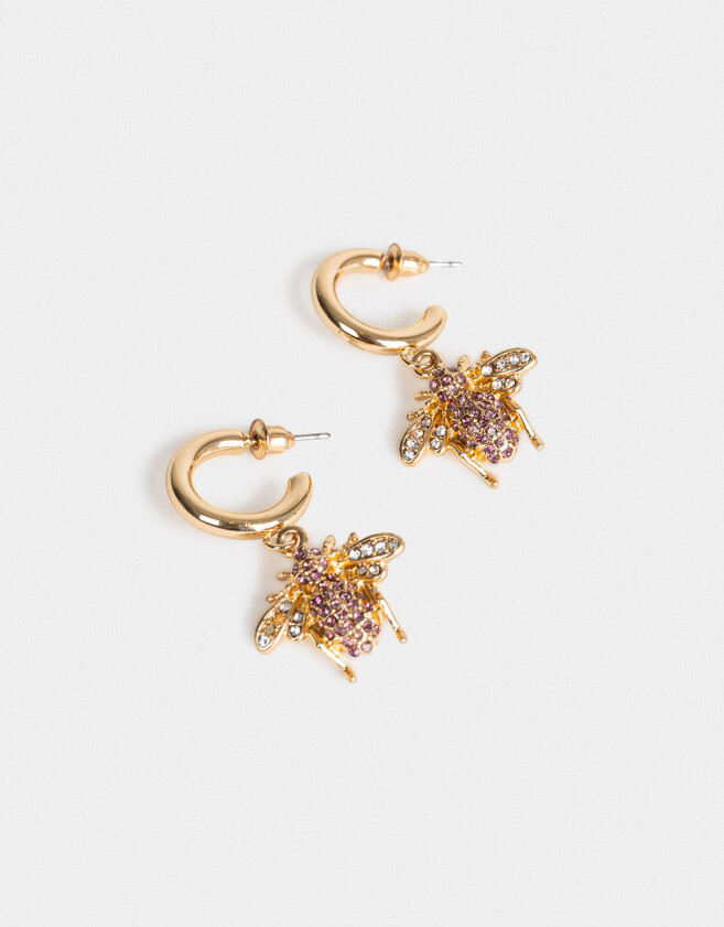 Aros Argollas Con strass Aros Argolla Dije Abeja - Dorado