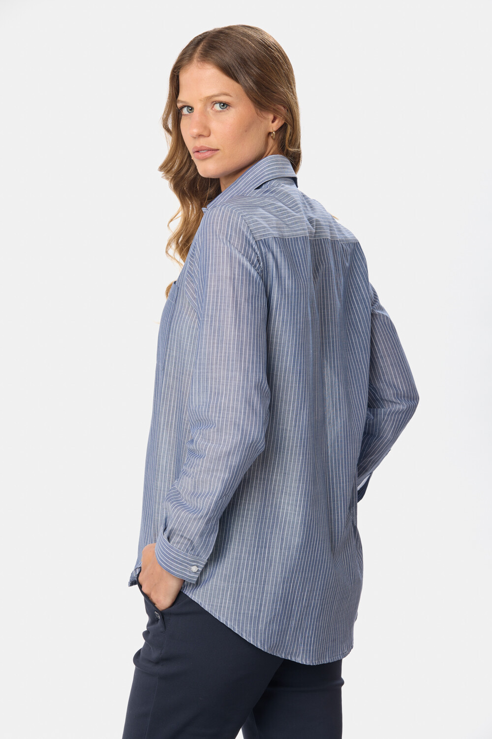 CAMISA HOLGADA A RAYAS Azul