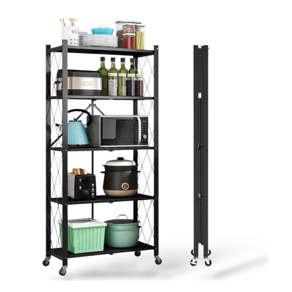 Estantería 5 Niveles Metal Minimalista Plegable 1.55m Negro