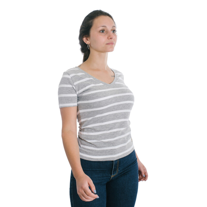 Muvem Ladies V Neck With Stripes T-Shirt Gris-blanco