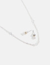 Bijouterie Set Strass Set De Collar Y Aros Pasantes - Plateado Rodio