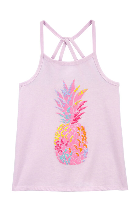 Musculosa de algodón, con tirantes cruzados, estampa piña Sin color