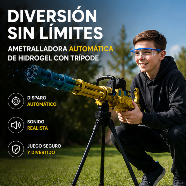 Ametralladora Automática Hidrogel + Trípode Recargable Color Amarillo