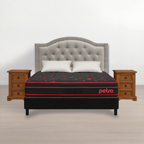 JUEGO DE DORMITORIO SOMMIER MESA DE LUZ RESPALDO ALMOHADA BEIGE Juego De Dormitorio Sommier Mesa De Luz Respaldo Almohada Beige