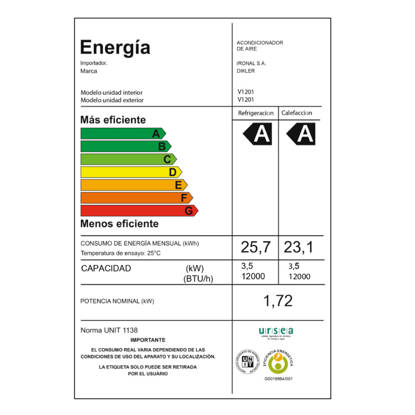 Aire Acondicionado Dikler 12.000 BTU Inverter Aire Acondicionado Dikler 12.000 BTU Inverter