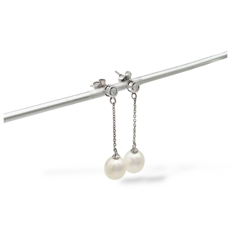 Caravanas Colgante Perlas españolas-Plata 925-Con Perla y Zirconia-CA3220 Conperla