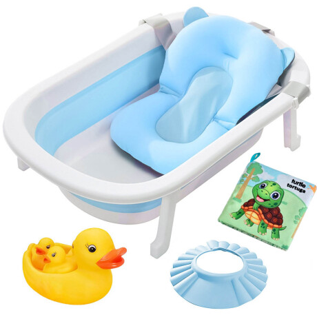 Bañito Bebé Plegable + Colchon Baby Splash Celeste