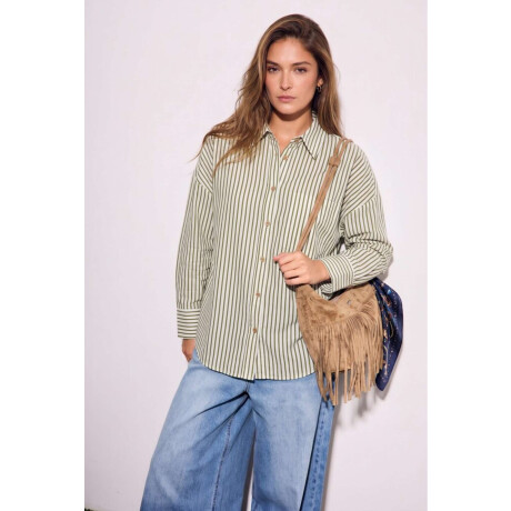 Camisa Rayada Con Lino Oliva