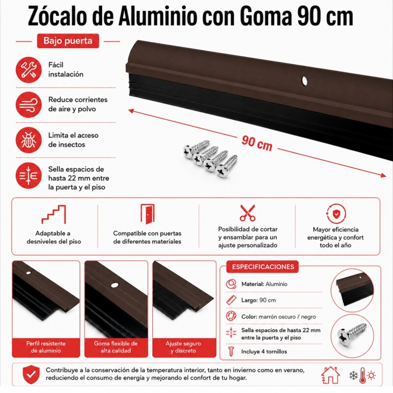 Zócalo de Aluminio con goma 90 cm MARRON