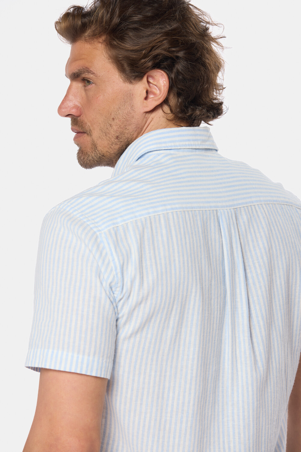 CAMISA DE LINO RAYADA Azul