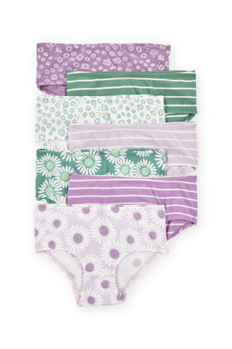 Pack siete bombachas de algodón, diseño floral Sin color