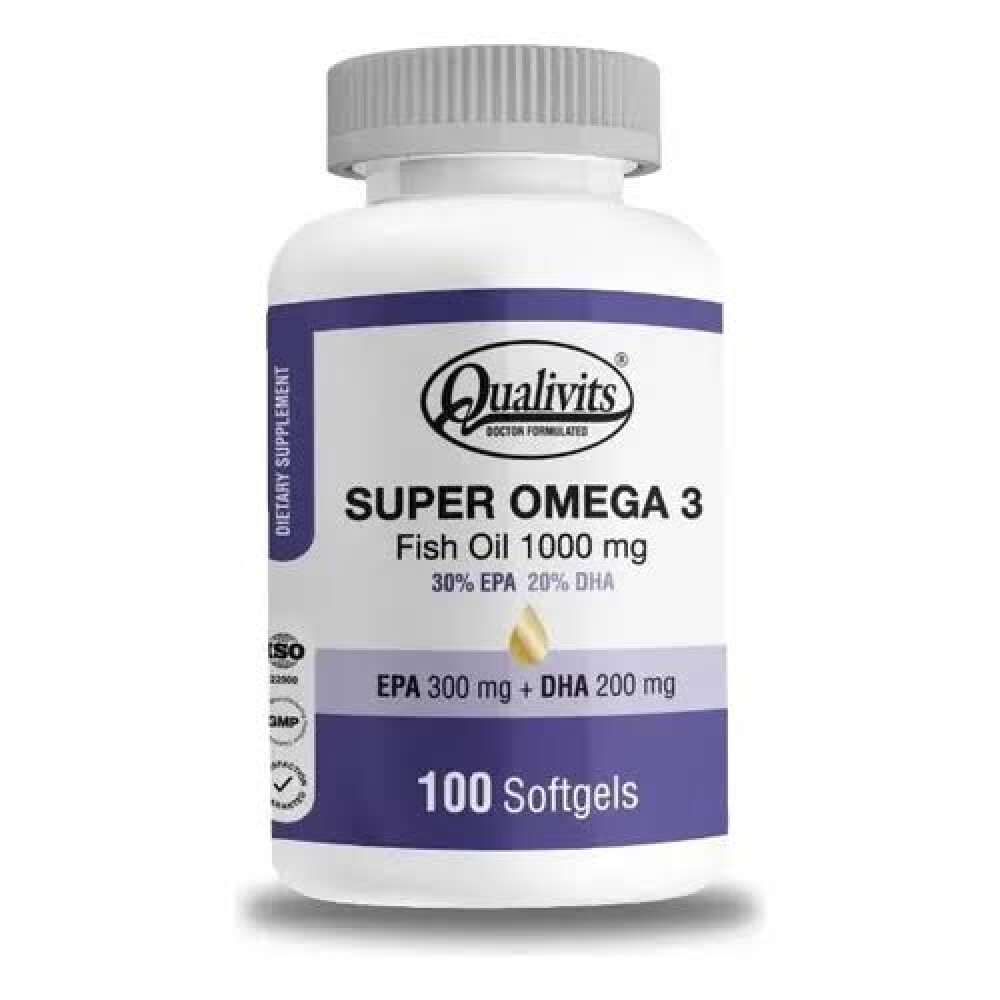 Super Omega 3 Fish Oil 1000 mg | 100 Cápsulas - Qualivits Super Omega 3 Fish Oil 1000 mg | 100 Cápsulas - Qualivits