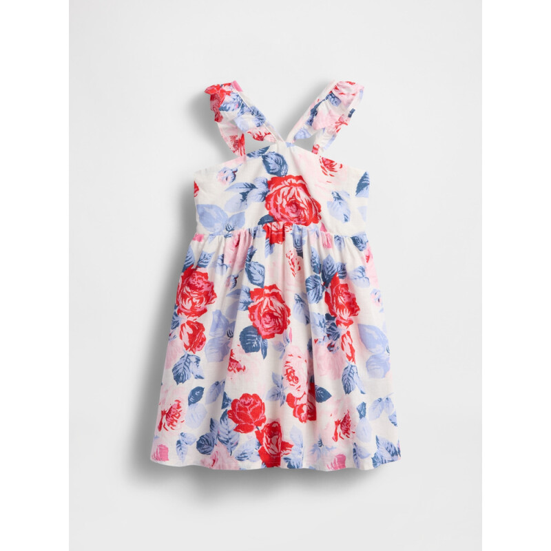 SL LINEN FLTR HALTER DRS SP SU25 RED BLUE ROSES