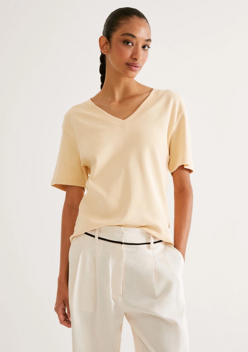BLUSA MANGA CORTA CUELLO EN V OVERSIZED - AMARILLO 