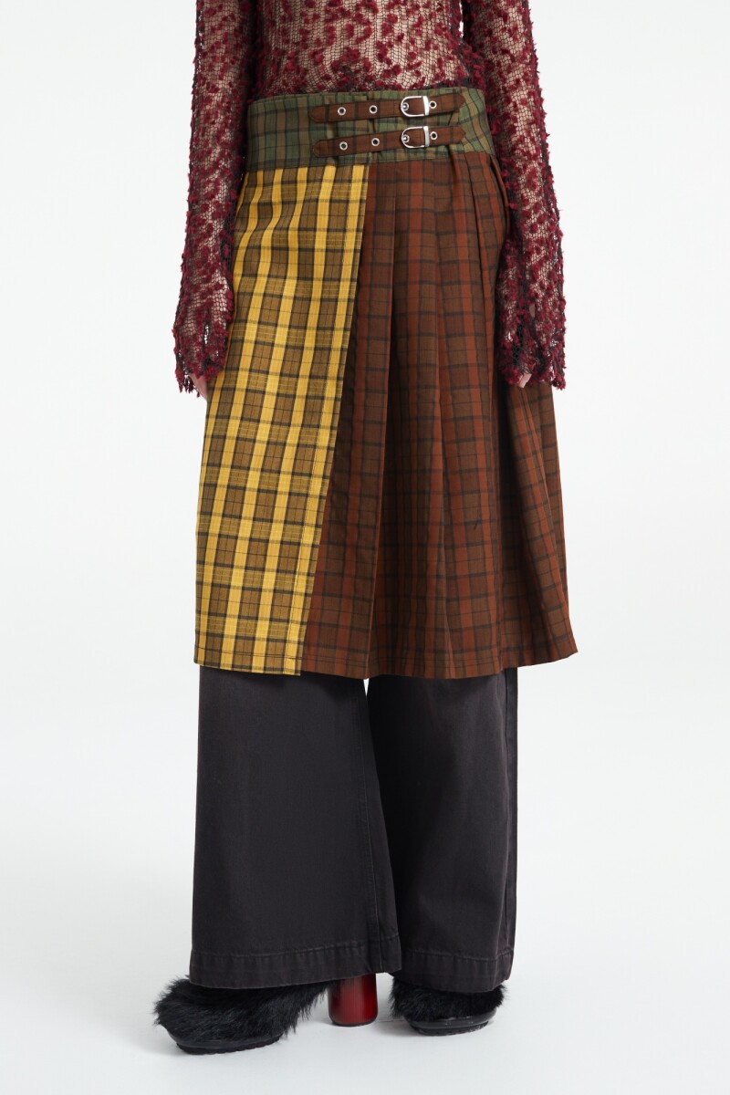 MIX CHECK PLEAT MAXI KILT W/BU Multicolor