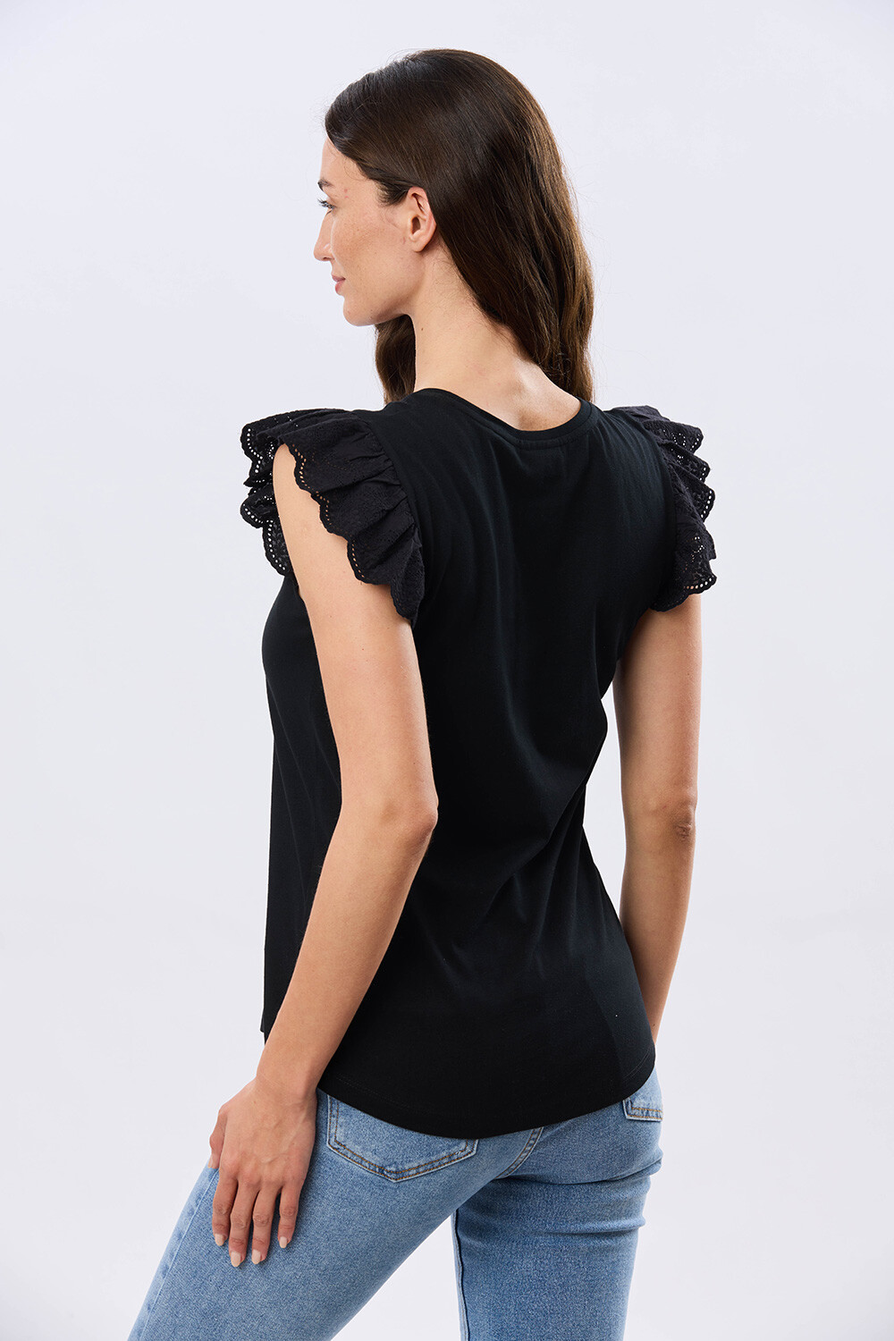 REMERA DE ALGODÓN CON BRODERIE Negro