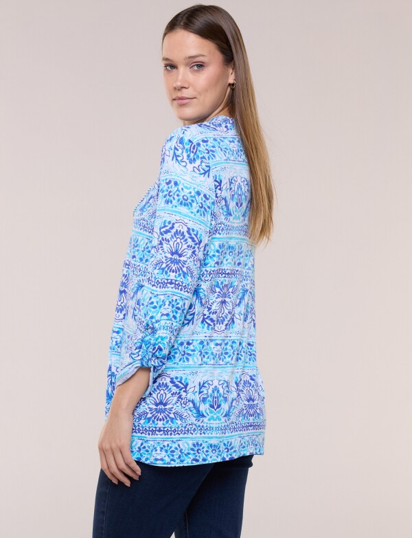 Remera Estampada Manga 3/4 Roll-up AZUL/MULTI