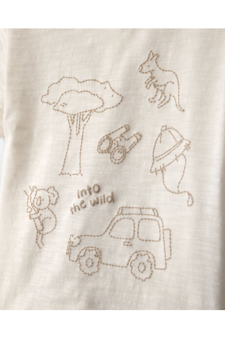 Set tres piezas de algodón, short, remera y body, beige, estampa safari Sin color