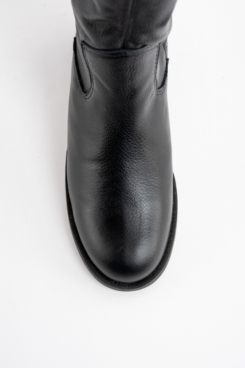Bota Caña Alta Cuero Negro