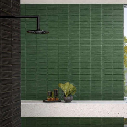 Cerámica Verde Oliva Brick Con Relieve 7.5X26Cm Pared GAMAS DE VERDE