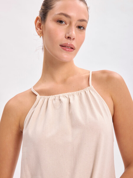 Vestido largo con lino Beige