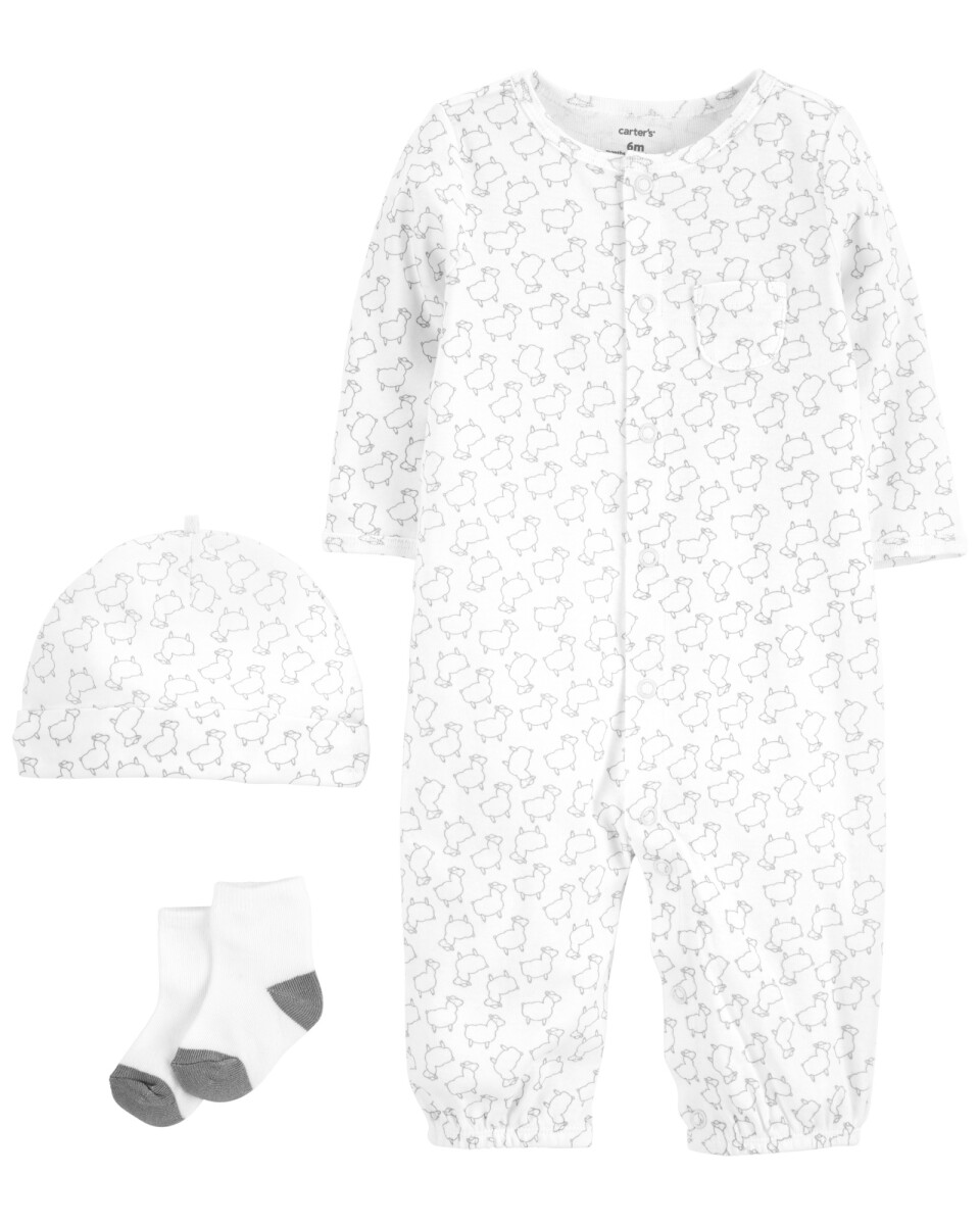 Pijama de una pieza, medias y gorro de algodón 