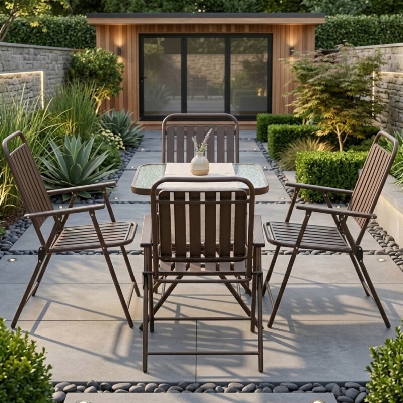 JGO JARDIN C/MESA CUAD VIDRIO MARRON 5PZAS Unica