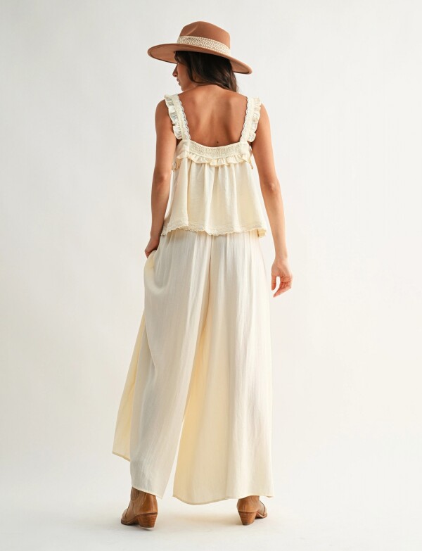 Pantalón Palazzo Fluido De Tiro Alto Con Frunces BEIGE CLARO