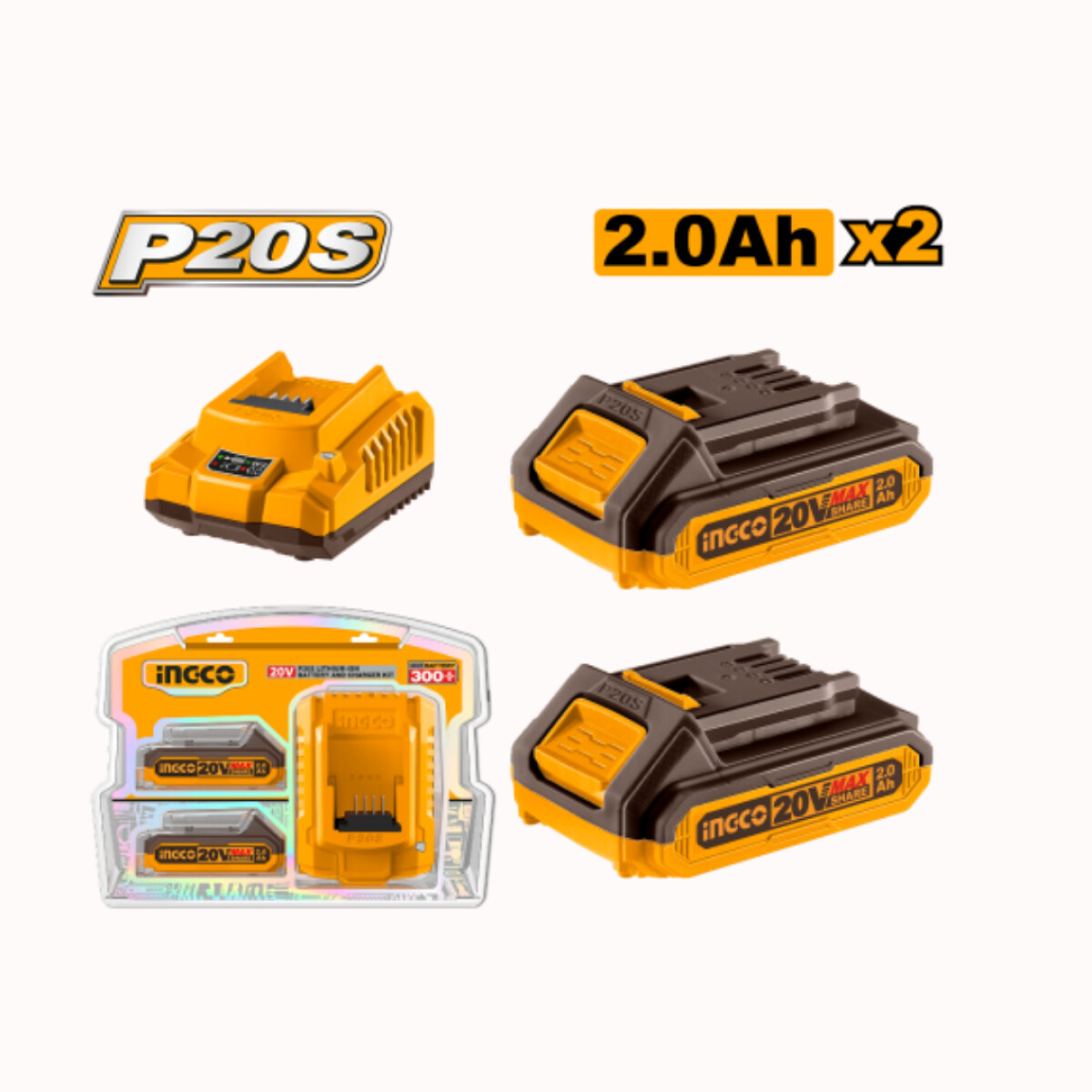 Set INGCO X2 Bateria 2 AMP + 1 Cargador - 20V 