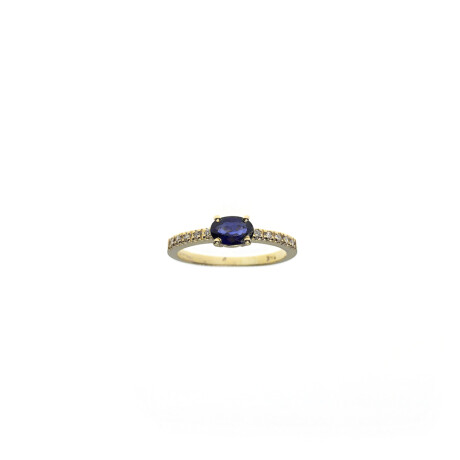 Anillo de oro amarillo 18k con brillantes y zafiro N8828 Anillo de oro amarillo 18k con brillantes y zafiro N8828