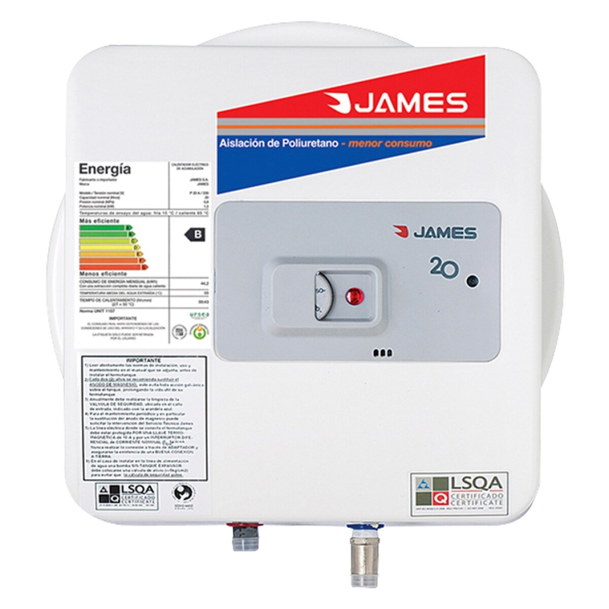 Termotanque Calefón James Prisma Salida Inferior 20 L - TERMOTANQUE JAMES 20L PRISMA ACERO 031** 