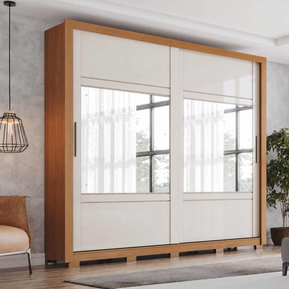 ROPERO SINTRA 2 PUERTAS 4 CAJONES INTERNOS 2 ESPEJOS GUARDARROPA CLOSET ARMARIO OFF WHITE