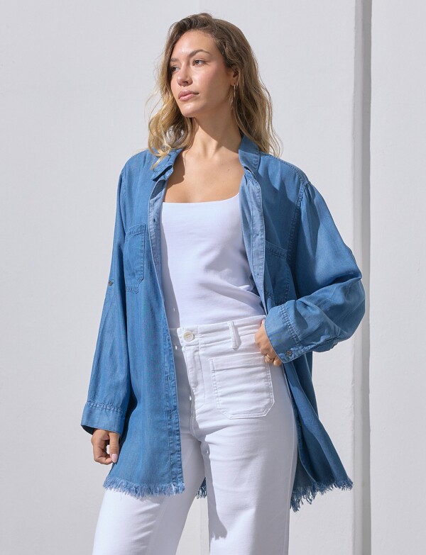 Camisa Oversize Tencel Flecos JEAN