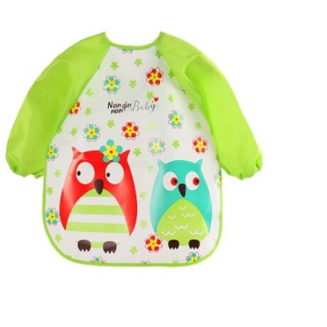 Babero con mangas Diseño verde con buhos
