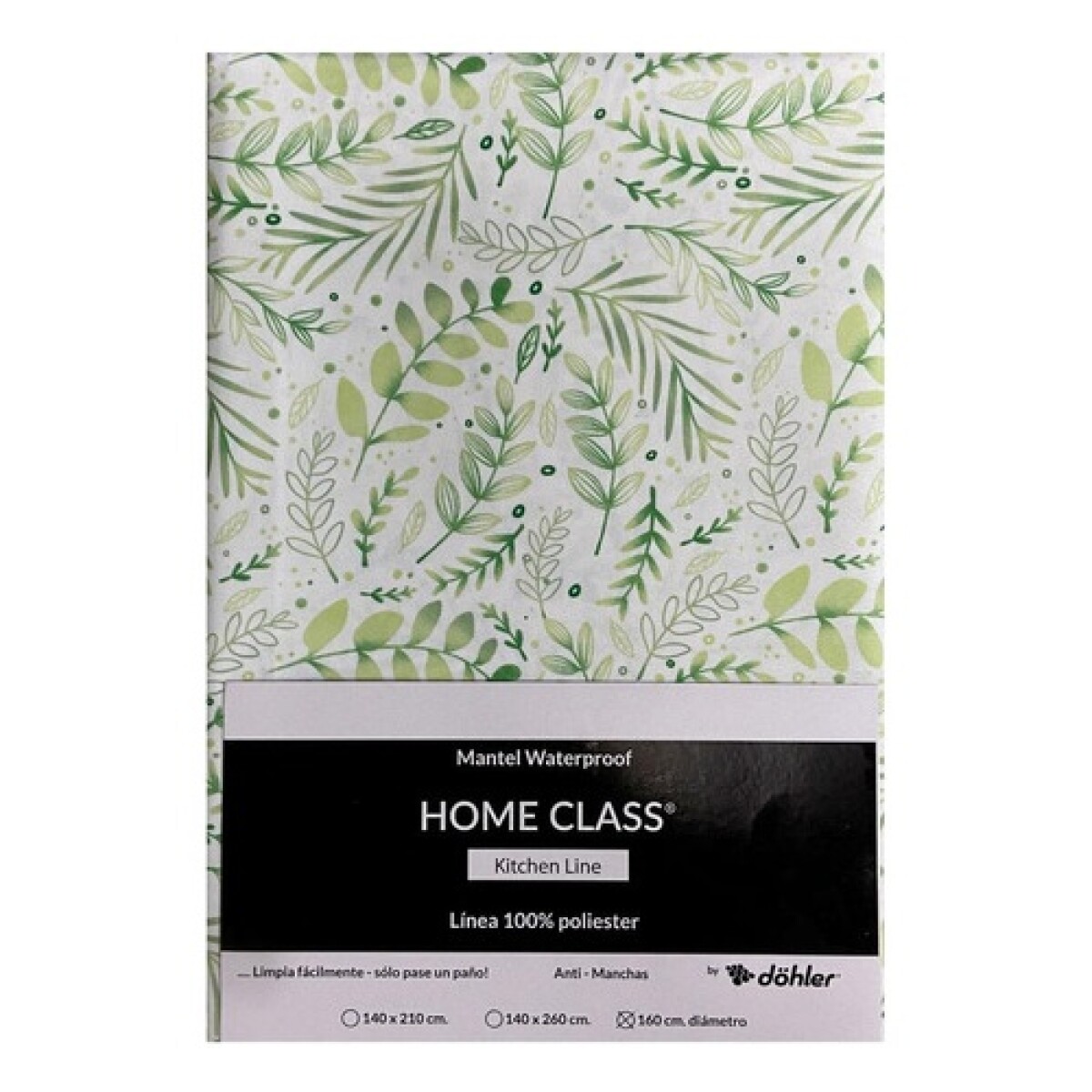Mantel circular Home Class repele el agua 160cm Hojas Verde 