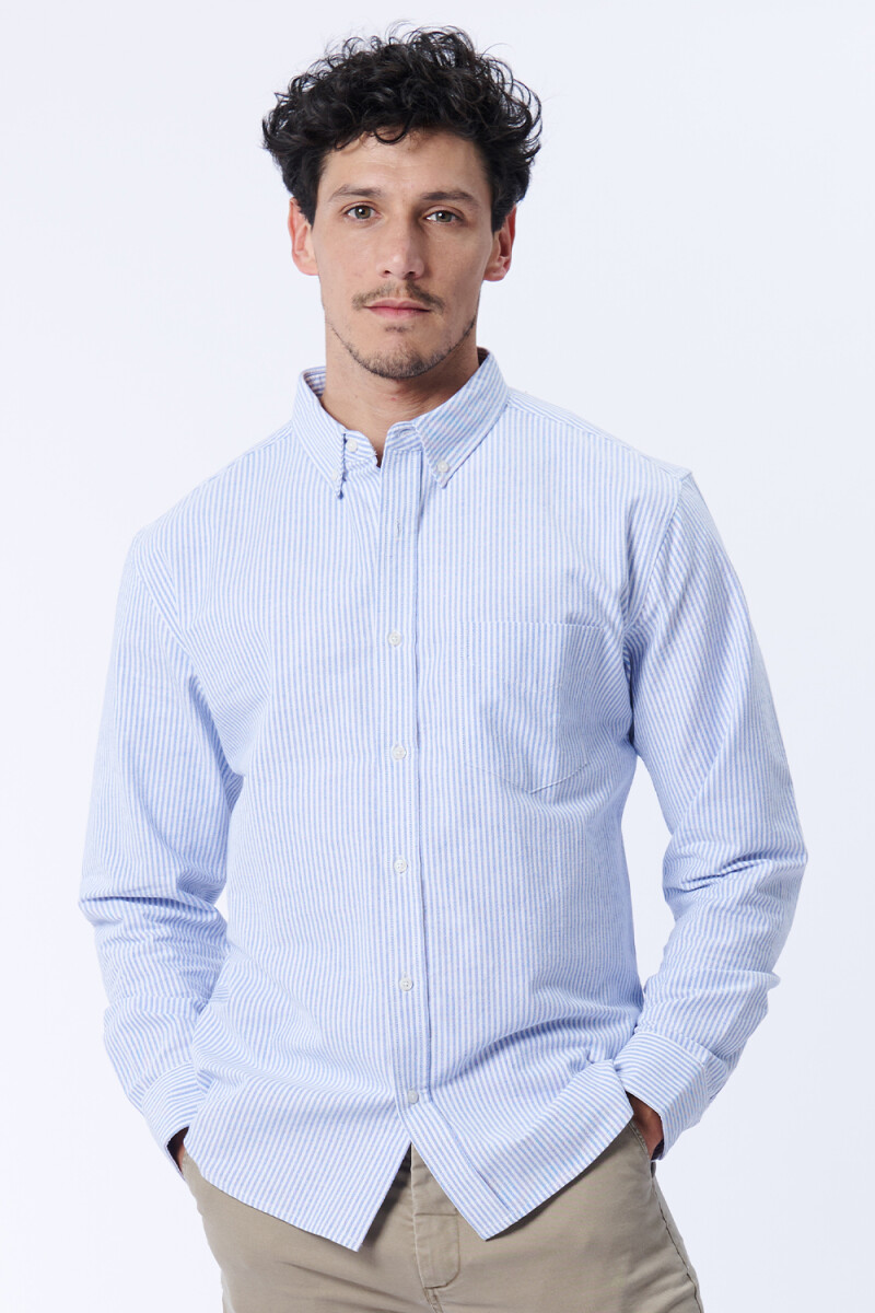 Camisa manga larga oxford Rayas celeste y blanco