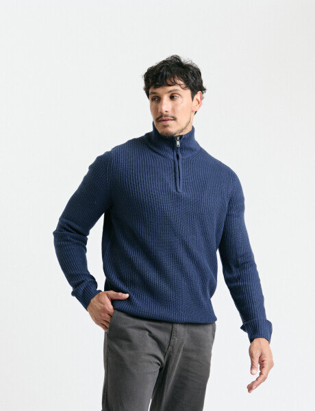 470587 SWEATER PUNTO MEDIO CIERRE HARRY Azul Oscuro
