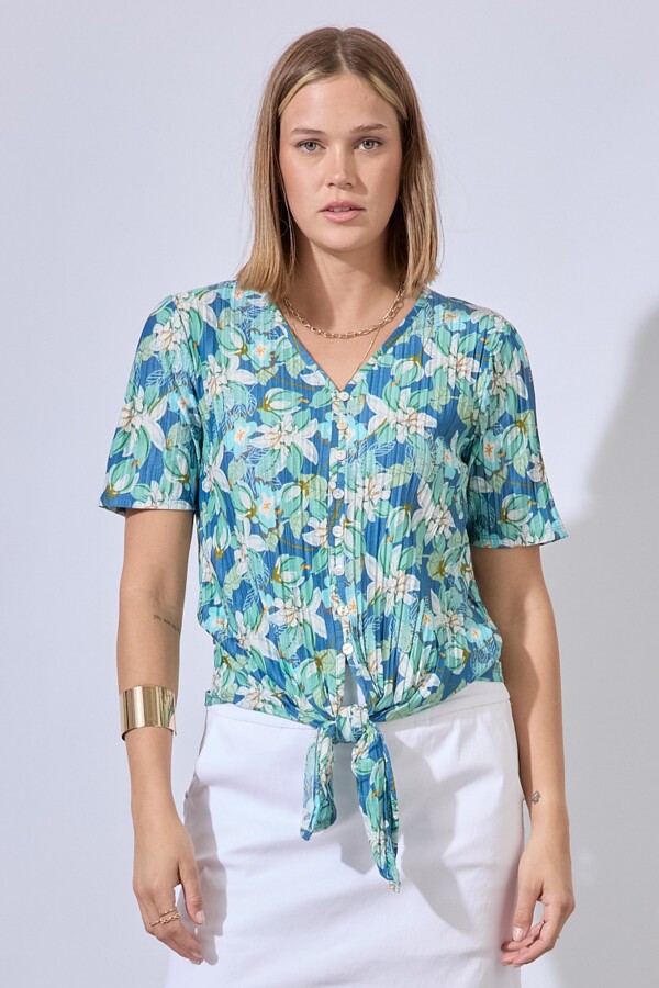 Blusa Plisada Print MULTI/VERDE