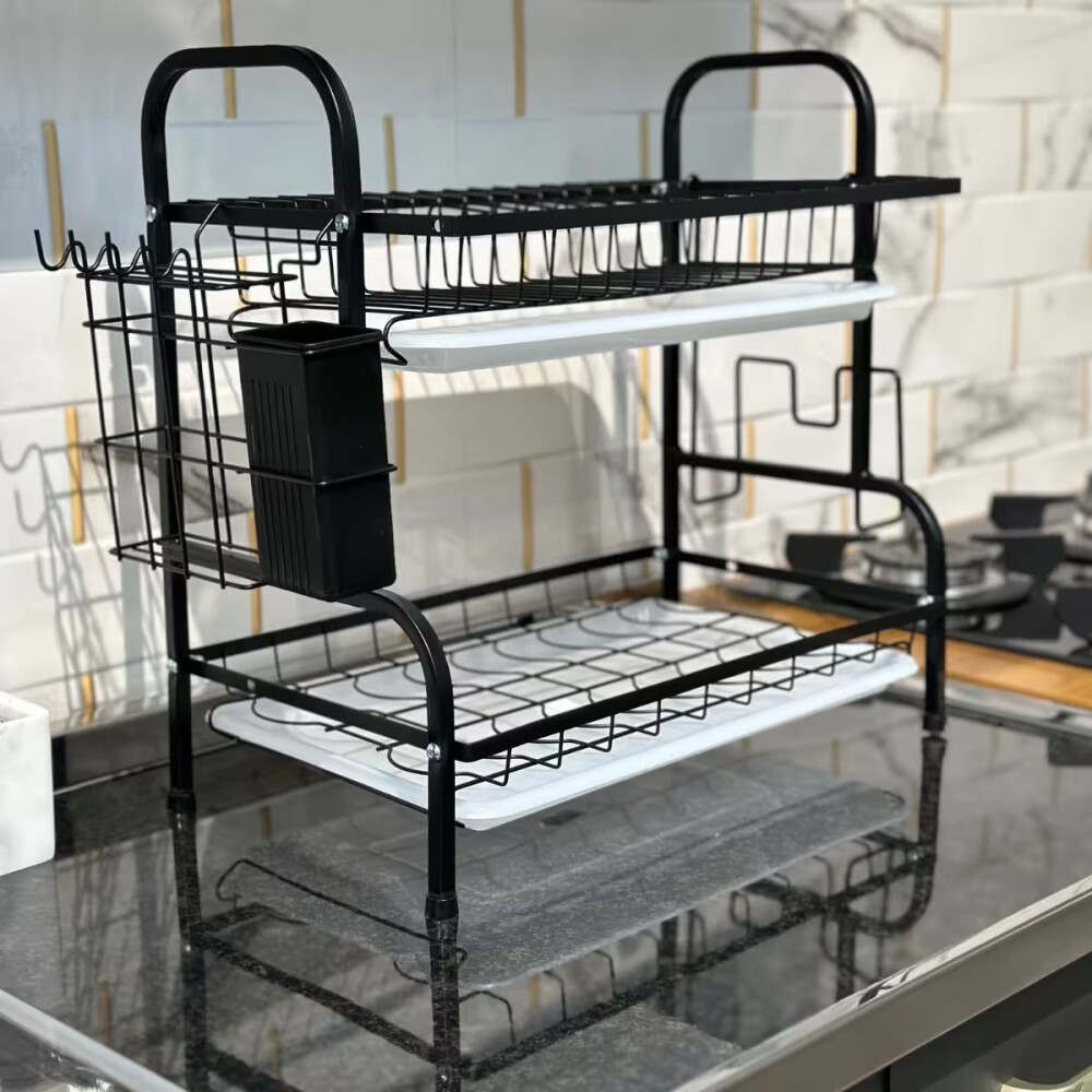Escurridor Doble negro 42x30x42 p/tabla y cubiertos Escurridor Doble Negro 42x30x42 P/tabla Y Cubiertos