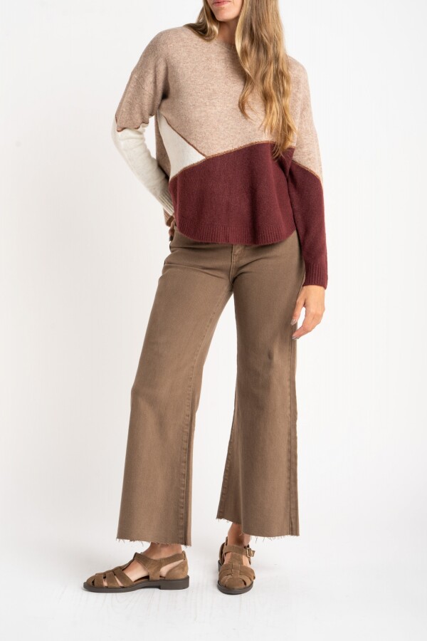 Sweater Intarsia Color Block Burdeos